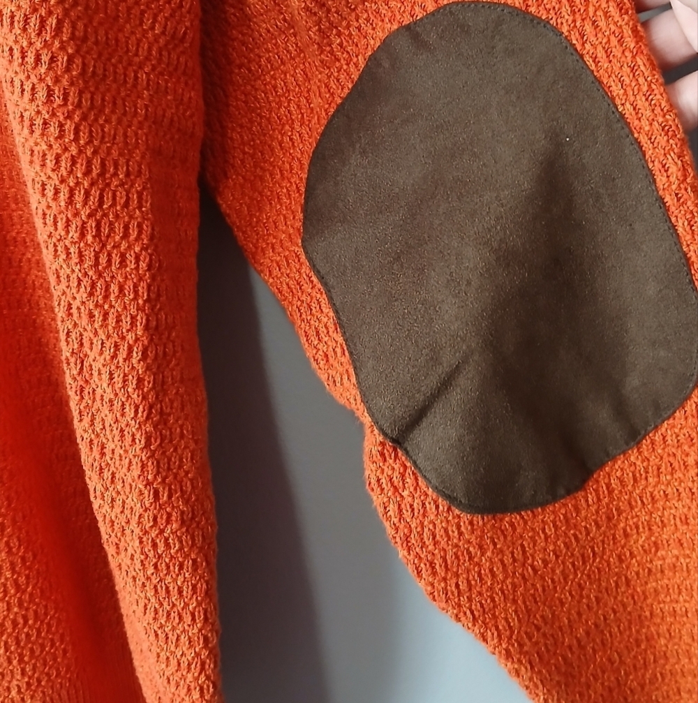 Chaps Orange Mock Neck Sweater Elbow Patches Men's Size XL Academia Preppy - Picture 4 of 7